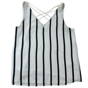 Express Striped Tank Top Women Size S White Black Strappy V-Neck Minimalist Chic